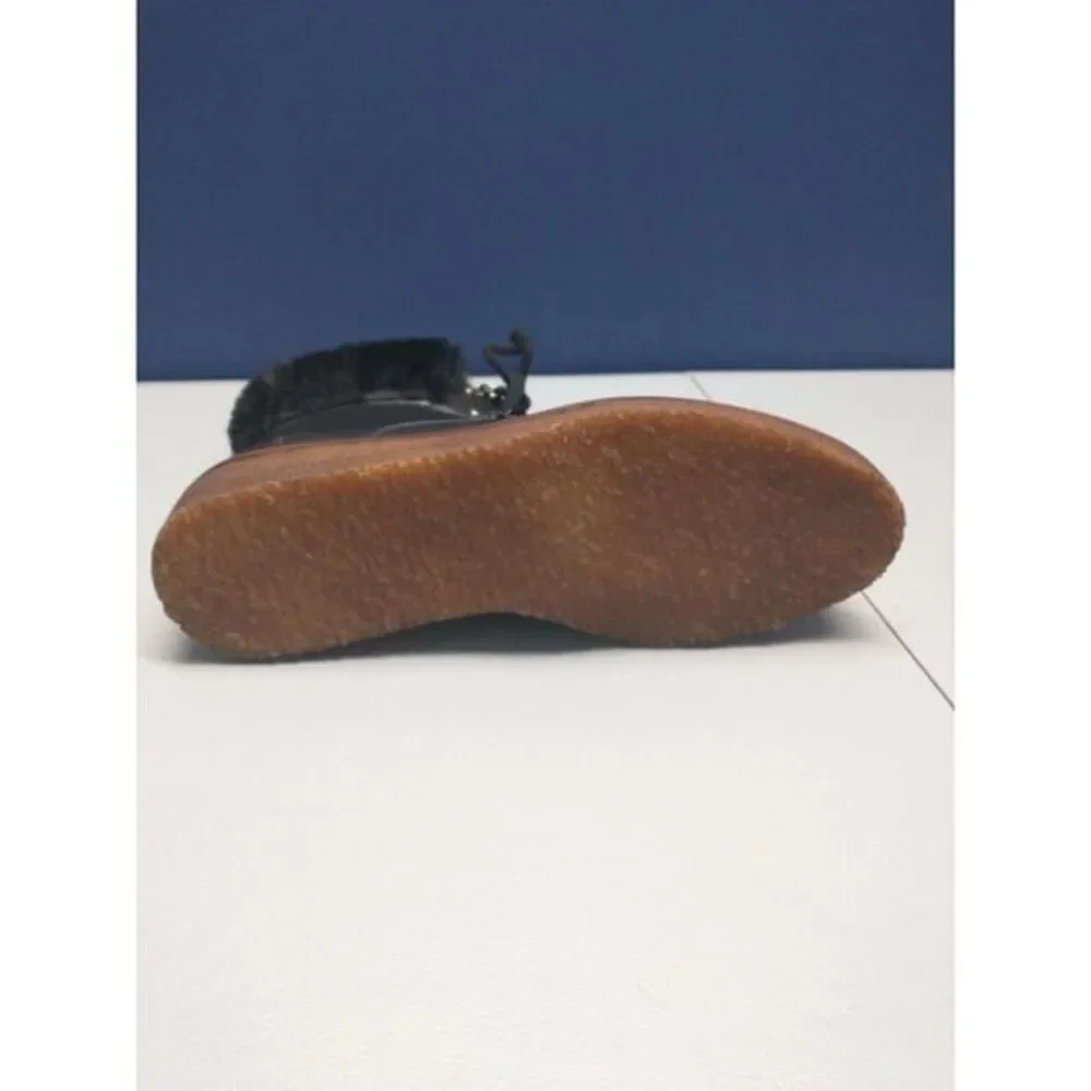 Botkier Mocha Winter Boots Women Size 7.5 Black Genuine Leather Fur Trim Lace Up